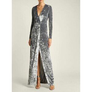 Galvan London Grey Velvet V-Neck Faux  Wrap Cocktail Dress SZ 4 New